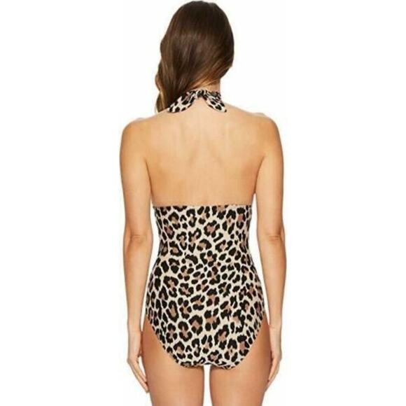 Kate Spade Leopard Print Scallop Halter One-Piece Swimsuit Size Small - Picture 3 of 16